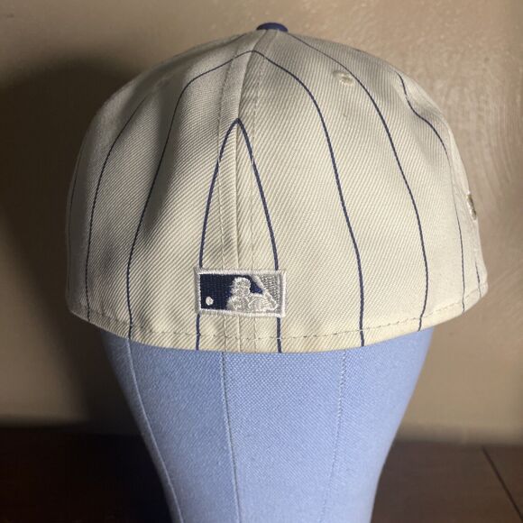 Los Angeles Dodgers New Era 59FIFTY Off White Pinstripe Script Hat Cap 7 3/8 - Picture 6 of 10